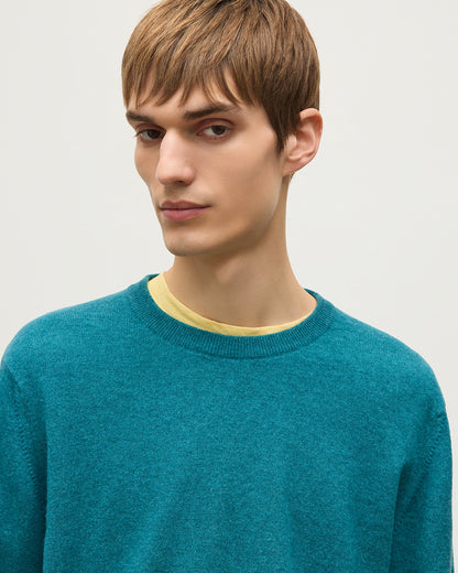 JOHNSTONS OF ELGIN REUBEN CREW CASHMERE CREW NECK SWEATER - 2 PLY GREEN 100% CASHMERE KAP06051HC4327