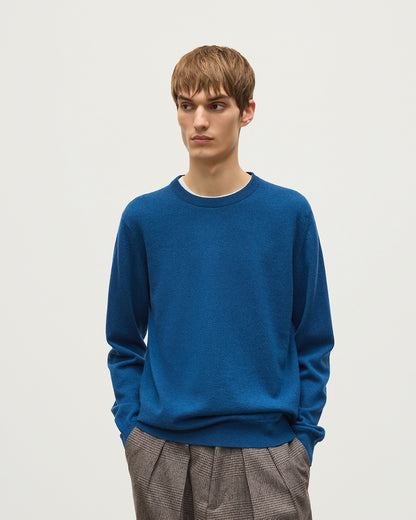 JOHNSTONS OF ELGIN REUBEN CREW CASHMERE CREW NECK SWEATER - 2 PLY BLUE 100% CASHMERE KAP06051SD5369