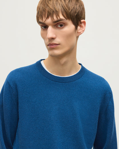 JOHNSTONS OF ELGIN REUBEN CREW CASHMERE CREW NECK SWEATER - 2 PLY BLUE 100% CASHMERE KAP06051SD5369