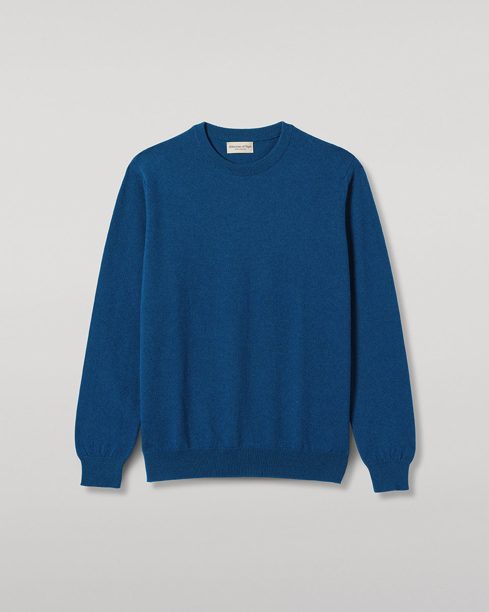 JOHNSTONS OF ELGIN REUBEN CREW CASHMERE CREW NECK SWEATER - 2 PLY BLUE 100% CASHMERE KAP06051SD5369