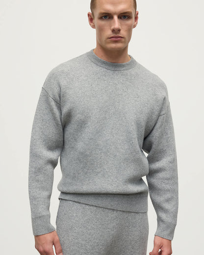 Johnstons of Elgin AW25 Men's Knitwear Light Grey & White Double Face Grey Sweatshirt KBA01008Q25324