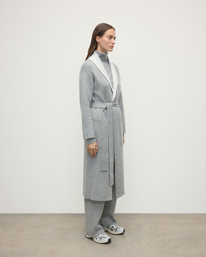 Johnstons of Elgin AW25 Women's Knitwear Light Grey & White Double-Face Grey Cashmere Cardigan KBA01021Q25324