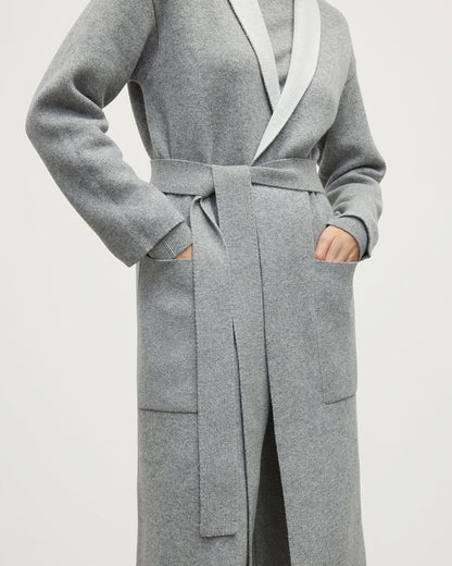 Johnstons of Elgin AW25 Women's Knitwear Light Grey & White Double-Face Grey Cashmere Cardigan KBA01021Q25324