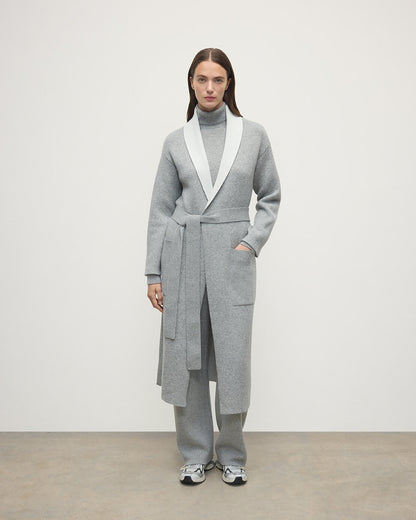 Johnstons of Elgin AW25 Women's Knitwear Light Grey & White Double-Face Grey Cashmere Cardigan KBA01021Q25324