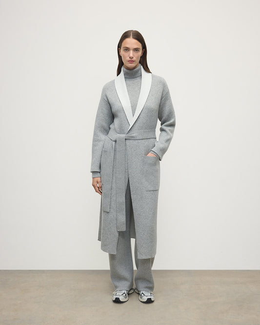 Johnstons of Elgin AW25 Women's Knitwear Light Grey & White Double-Face Grey Cashmere Cardigan KBA01021Q25324