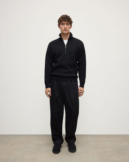 Johnstons of Elgin AW25 Men's Knitwear Iron & Black Double Face Cashmere Black Half Zip Jumper KBA01023Q25336