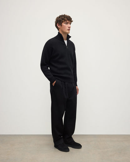 Johnstons of Elgin AW25 Men's Knitwear Iron & Black Double Face Cashmere Black Half Zip Jumper KBA01023Q25336