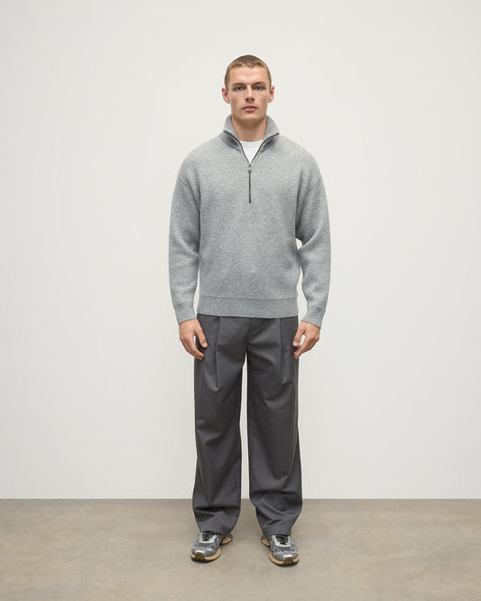 Johnstons of Elgin AW25 Men's Knitwear Light Grey & White Double Face Cashmere Grey Half Zip Jumper KBA01023Q25324