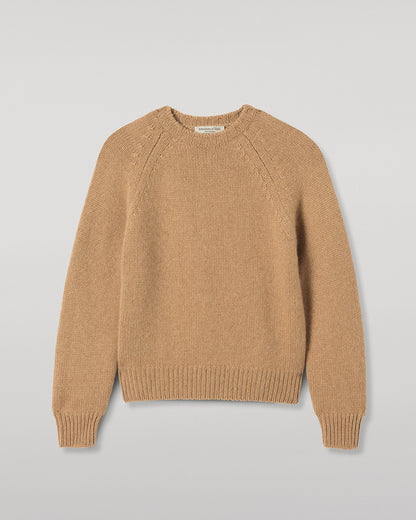 JOHNSTONS OF ELGIN BAY CREW SWEATER MARBLED CASHMERE RAGLAN ROUND NECK SWEATER CAMEL 78% CASHMERE, 22% COTTON  KBB01068SB4708