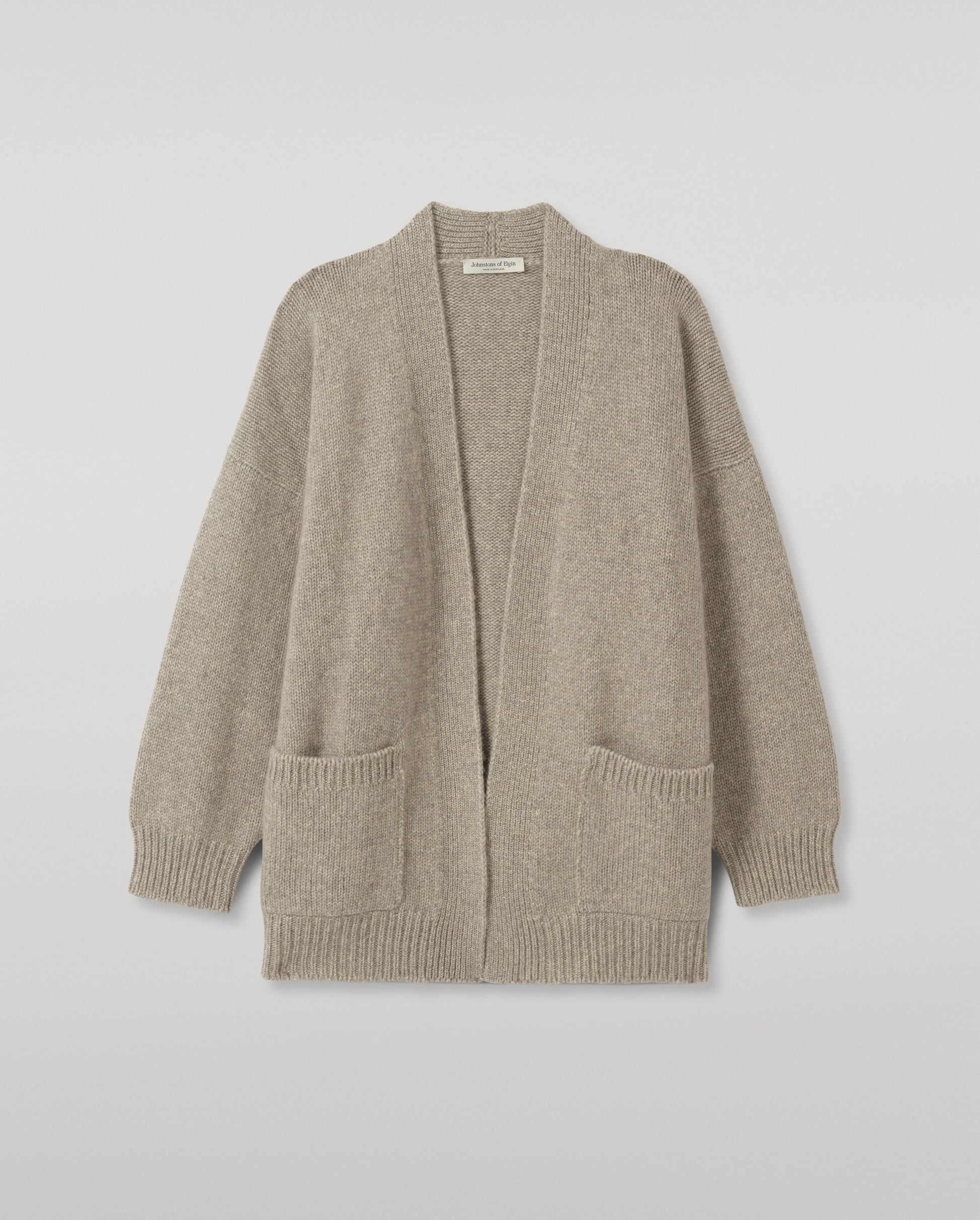 JOHNSTONS OF ELGIN BAY SLOUCH CARDIGAN MARBLED CASHMERE SLOUCH CARDIGAN WITH POCKETS GREY 78% CASHMERE, 22% COTTON KBB01069HA4273