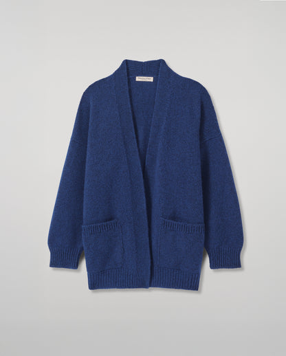 JOHNSTONS OF ELGIN BAY SLOUCH CARDIGAN MARBLED CASHMERE SLOUCH CARDIGAN WITH POCKETS DARK BLUE 78% CASHMERE, 22% COTTON KBB01069HD7361