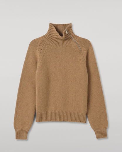 JOHNSTONS OF ELGIN MELLIS ZIP SHOULDER SWEATER MARBLED CASHMERE RAGLAN SHOULDER ZIP SWEATER CAMEL 78% CASHMERE, 22% COTTON KBB01094Q26352