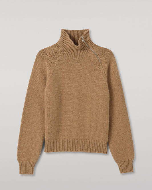 JOHNSTONS OF ELGIN MELLIS ZIP SHOULDER SWEATER MARBLED CASHMERE RAGLAN SHOULDER ZIP SWEATER CAMEL 78% CASHMERE, 22% COTTON KBB01094Q26352