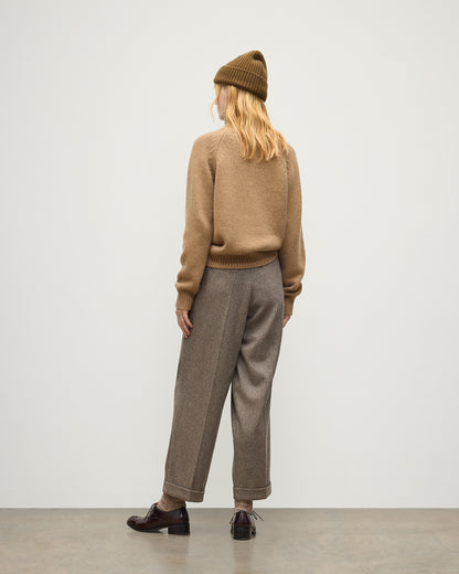 JOHNSTONS OF ELGIN MELLIS ZIP SHOULDER SWEATER MARBLED CASHMERE RAGLAN SHOULDER ZIP SWEATER CAMEL 78% CASHMERE, 22% COTTON KBB01094Q26352