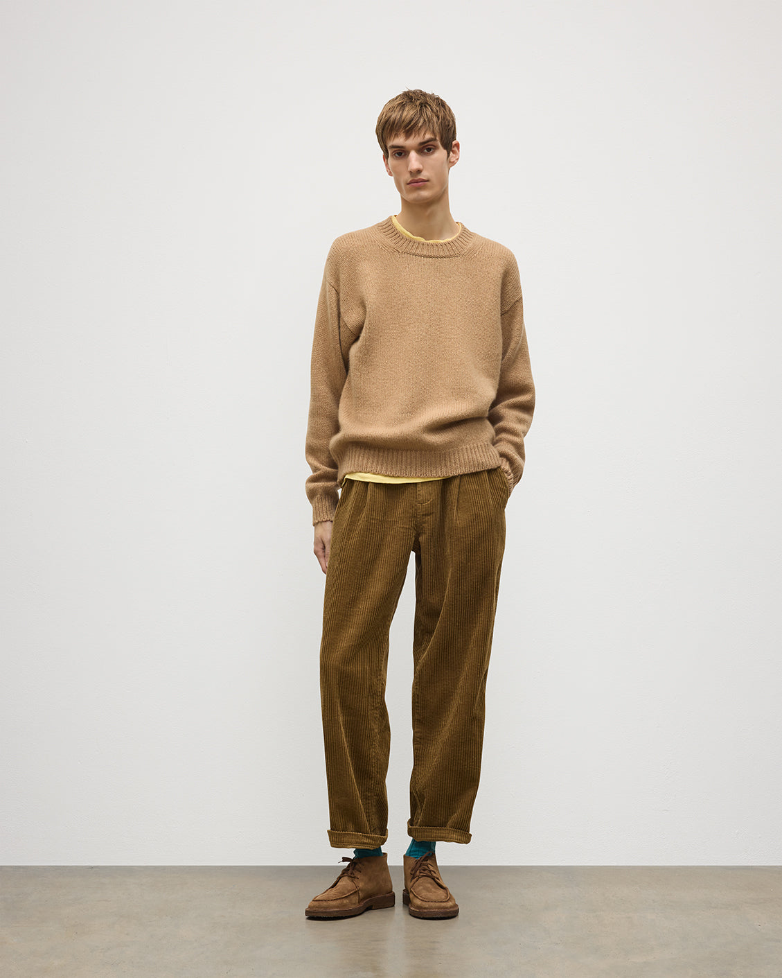 JOHNSTONS OF ELGIN MURCHISON CREW SWEATER MARBLED CASHMERE CREW NECK SWEATER CAMEL 78% CASHMERE, 22% COTTON KBB01095SB4708