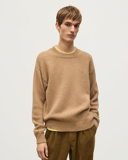 JOHNSTONS OF ELGIN MURCHISON CREW SWEATER MARBLED CASHMERE CREW NECK SWEATER CAMEL 78% CASHMERE, 22% COTTON KBB01095SB4708