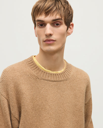 JOHNSTONS OF ELGIN MURCHISON CREW SWEATER MARBLED CASHMERE CREW NECK SWEATER CAMEL 78% CASHMERE, 22% COTTON KBB01095SB4708