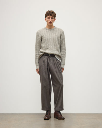 JOHNSTONS OF ELGIN DONACHIE CREW SWEATER MARBLED CASHMERE TEXTURED RIBBED CREW NECK SWEATER GREY 78% CASHMERE, 22% COTTON KBB01109HA4273