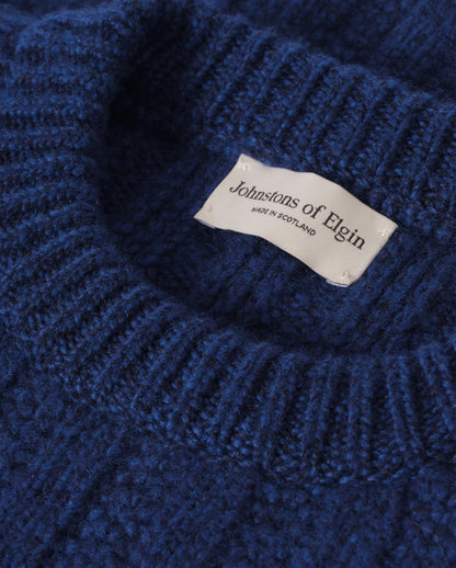 JOHNSTONS OF ELGIN DONACHIE CREW SWEATER MARBLED CASHMERE TEXTURED RIBBED CREW NECK SWEATER DARK BLUE 78% CASHMERE, 22% COTTON KBB01109HD7361