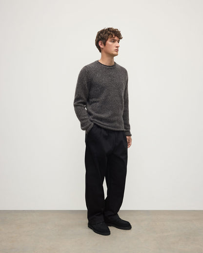 Johnstons of Elgin AW25 Men's Knitwear Charcoal Brushed Cashmere Silk Grey Jumper KBC01025HA7198