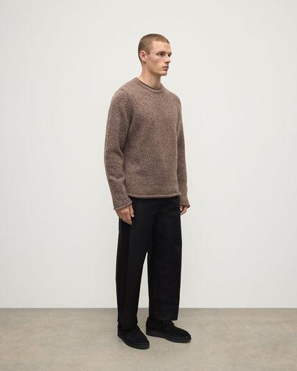 Johnstons of Elgin AW25 Men's Knitwear Molasses Mix Brushed Cashmere Silk Brown Jumper KBC01025HB4415