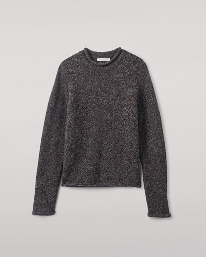 Johnstons of Elgin AW25 Women's Knitwear Charcoal Brushed Cashmere-Silk Grey Jumper Close up KBC01031HA7198