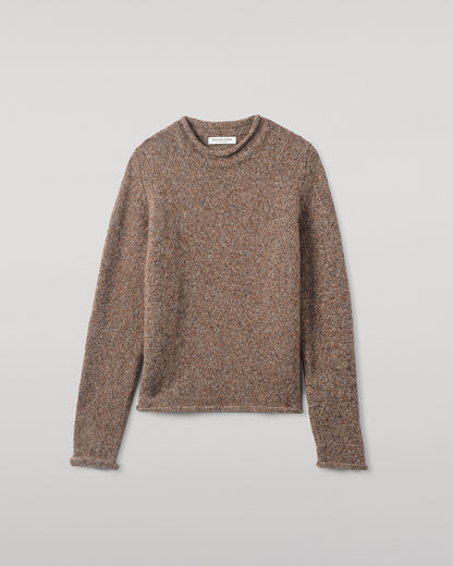 Johnstons of Elgin AW25 Women's Knitwear Molasses Mix Brushed Cashmere-Silk Brown Jumper Close up KBC01031HB4415