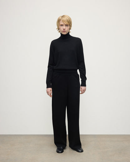 Johnstons of Elgin Women's Knitwear Black Wide Leg Cashmere Trousers KBP00926SA7210