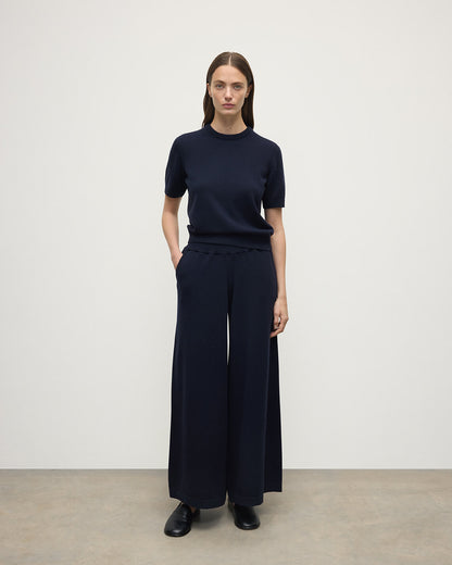 Johnstons of Elgin AW25 Women's Knitwear Dark Navy Slouchy Cashmere Trousers KBP00957SD7286