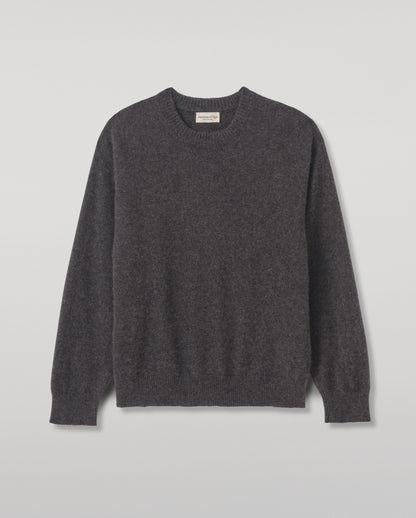 JOHNSTONS OF ELGIN PAXTON CREW SWEATER BRUSHED CASHMERE SILK CREW NECK SWEATER DARK GREY 74% CASHMERE, 26% SILK KBP01082HA7232