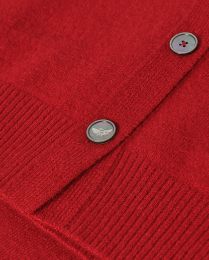 JOHNSTONS OF ELGIN BOYCE VEE CARDIGAN BRUSHED CASHMERE SILK VEE NECK CARDIGAN RED 74% CASHMERE, 26% SILK KBP01098HE4389