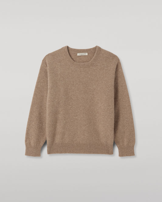 JOHNSTONS OF ELGIN BOYCE CREW SWEATER BRUSHED CASHMERE SILK ROUND NECK SWEATER BROWN 74% CASHMERE, 26% SILK KBP01127HB0293