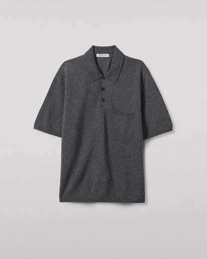 Johnstons of Elgin AW25 Men's Knitwear Charcoal Superfine Merino Relaxed Grey Polo Shirt KDA00771HA7204