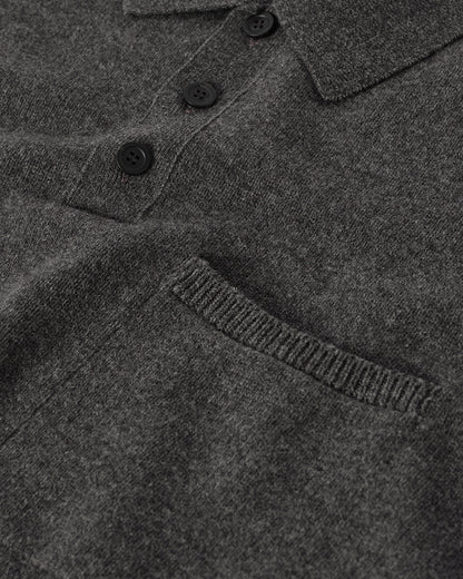 Johnstons of Elgin AW25 Men's Knitwear Charcoal Superfine Merino Relaxed Grey Polo Shirt KDA00771HA7204