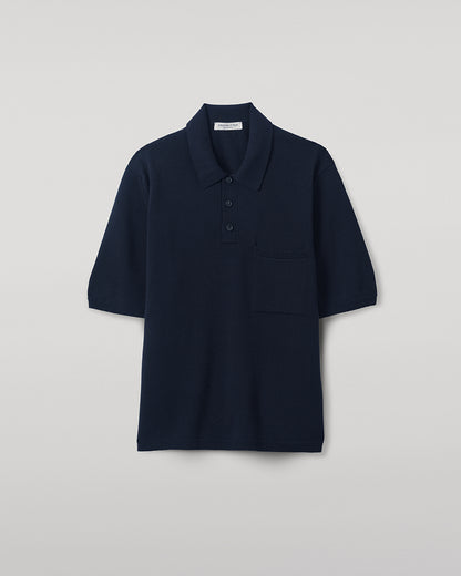 Johnstons of Elgin AW25 Men's Knitwear Dark Navy Superfine Merino Relaxed Navy Polo Shirt KDA00771SD7674