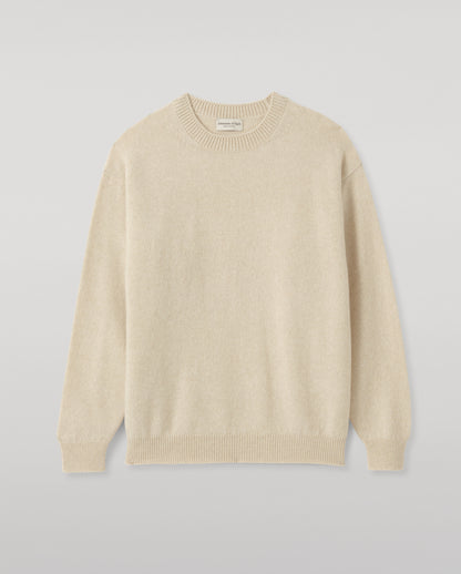 JOHNSTONS OF ELGIN CRAIGIE CREW SWEATER LAMBSWOOL CREW NECK SWEATER CREAM 100% LAMBSWOOL WITH LOVAT CASHMERE BEANIE IN HEATHCOT BROWN KDA00815HB0294