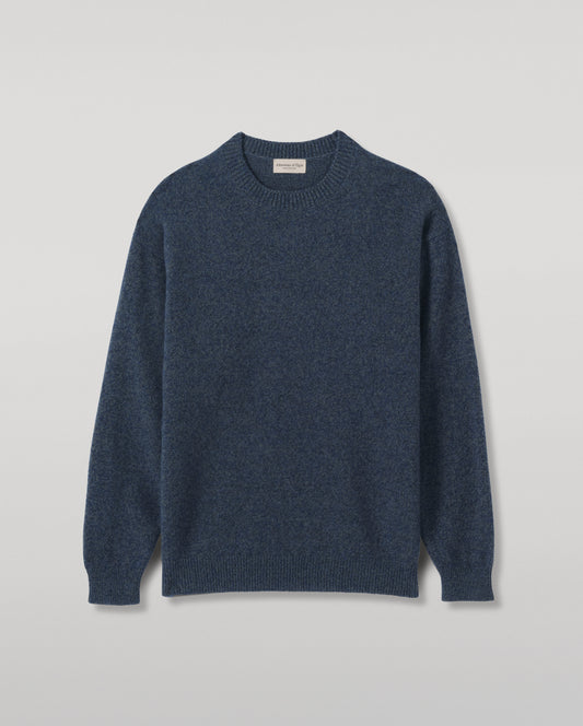 JOHNSTONS OF ELGIN CRAIGIE CREW SWEATER LAMBSWOOL CREW NECK SWEATER DARK BLUE 100% LAMBSWOOL KDA00815HA7243