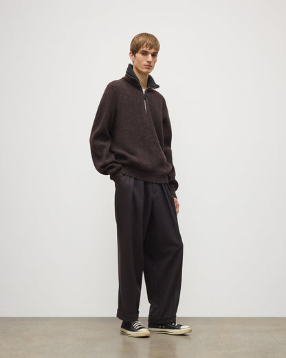 JOHNSTONS OF ELGIN CHALMERS HALF ZIP SWEATER LAMBSWOOL RIBBED HALF ZIP SWEATER BROWN & DARK GREY 100% LAMBSWOOL KDA00819Q26332