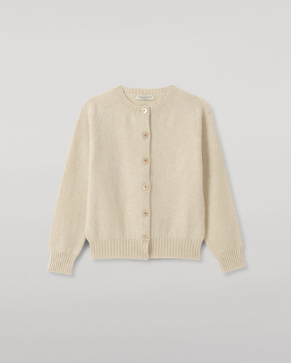JOHNSTONS OF ELGIN BLYTH CREW CARDIGAN LAMBSWOOL ROUND NECK SADDLE SHOULDER CARDIGAN CREAM 100% LAMBSWOOL KDA00820HB0294