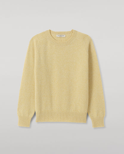 JOHNSTONS OF ELGIN BLYTH CREW SWEATER LAMBSWOOL ROUND NECK SADDLE SHOULDER SWEATER LIGHT YELLOW 100% LAMBSWOOL KDA00821HF0026