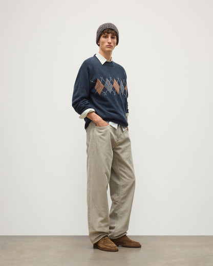 JOHNSTONS OF ELGIN RUSKY CREW SWEATER LAMBSWOOL ARGYLE CREW NECK SWEATER DARK GREY 100% LAMBSWOOL KDA00822JU1644