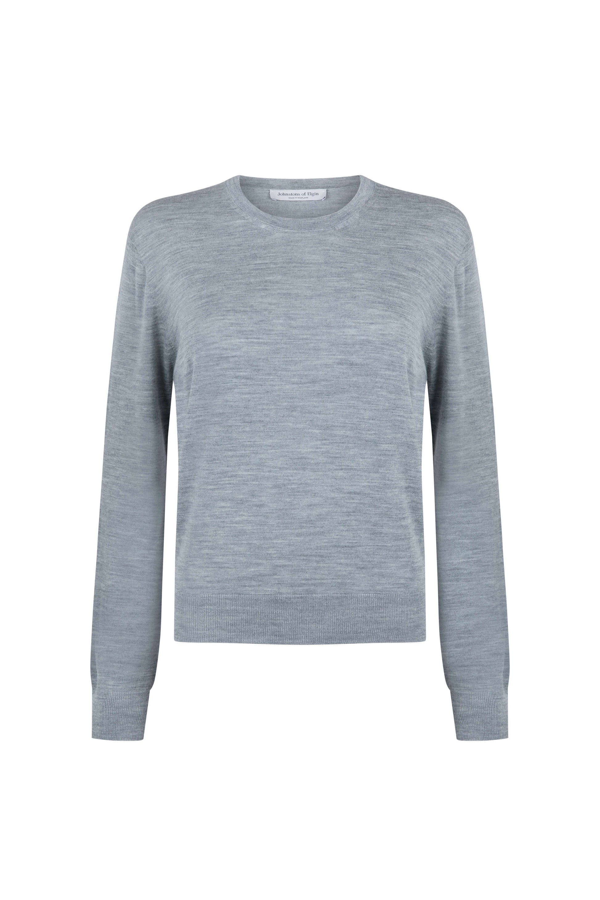 Johnstons of Elgin Womens Knitwear Light Grey Superfine Merino Round Neck KDI00681HA4183