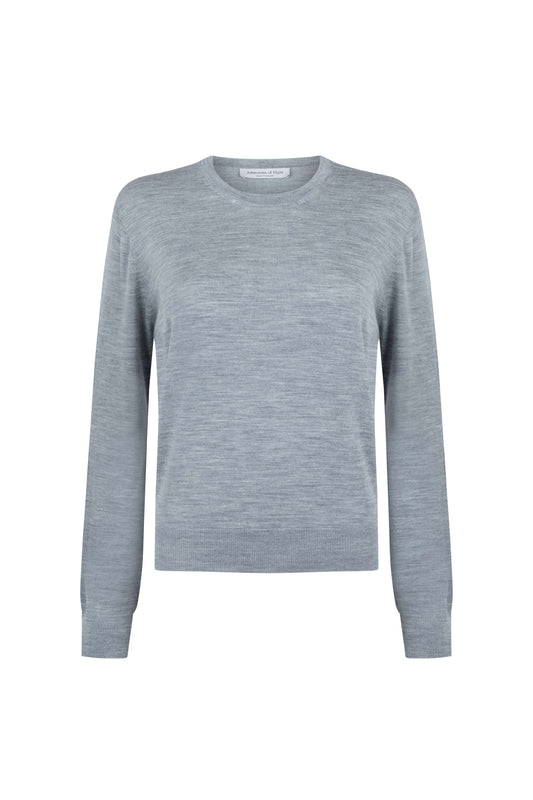 Johnstons of Elgin Womens Knitwear Light Grey Superfine Merino Round Neck KDI00681HA4183