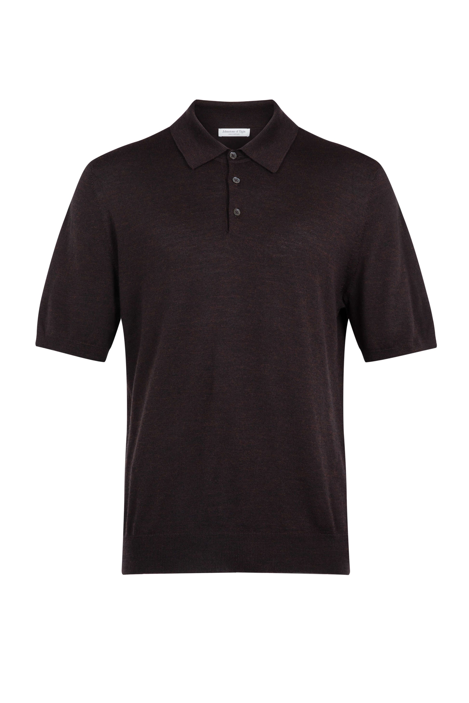 Johnstons of Elgin SS24 Men's Knitwear Peat Superfine Merino Poloshirt KDI00715HB7081