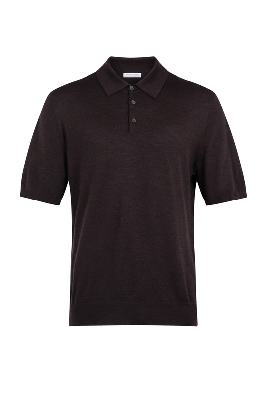 Johnstons of Elgin SS24 Men's Knitwear Peat Superfine Merino Poloshirt KDI00715HB7081