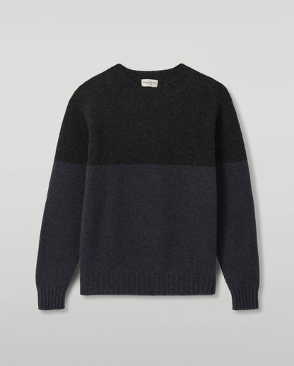 JOHNSTONS OF ELGIN OGILVIE CREW SWEATER LAMBSWOOL COLOURBLOCK CREW NECK SWEATER DARK GREY 100% LAMBSWOOL KDI00816Q26348