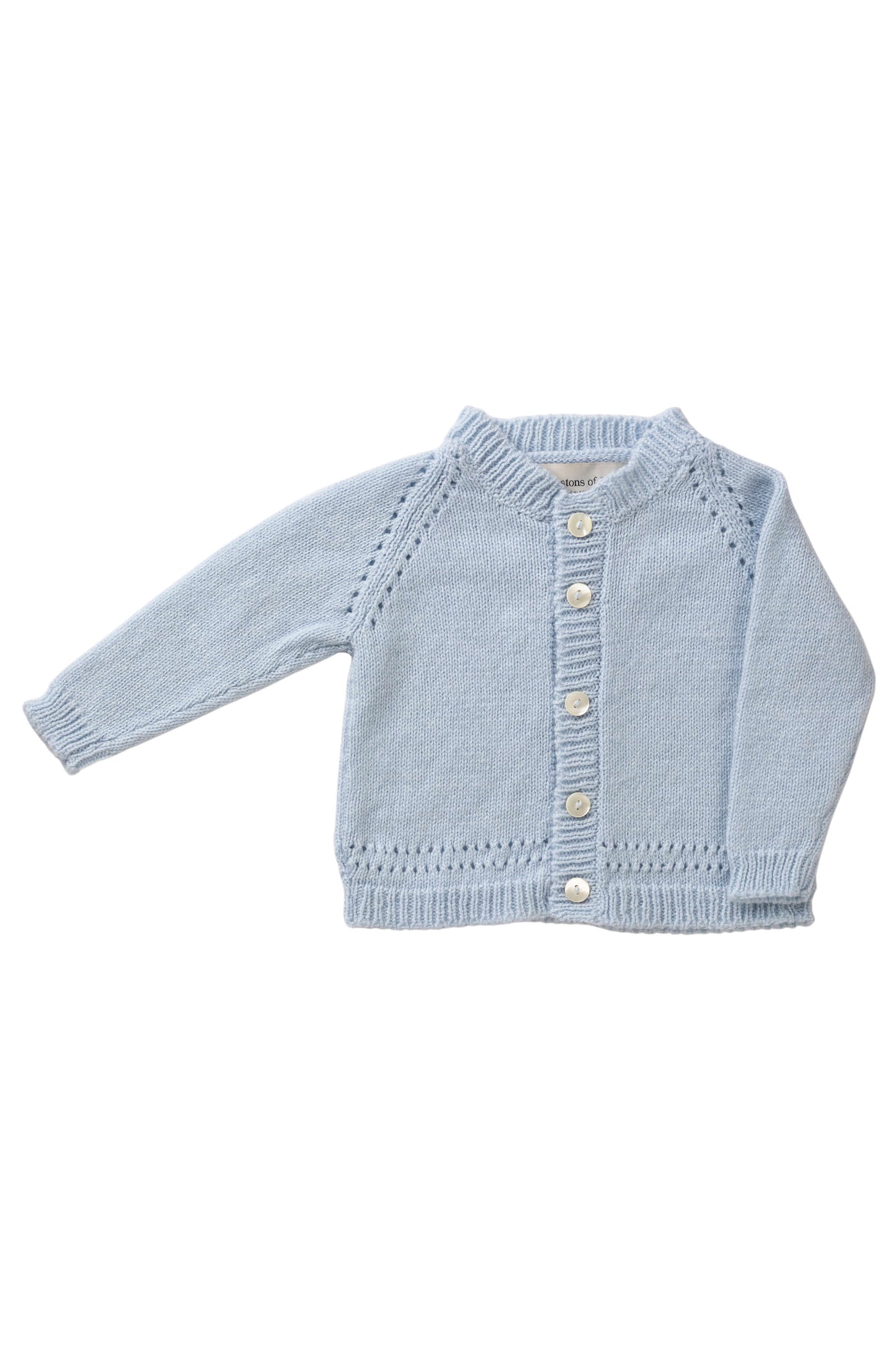 Johnstons of Elgin Baby Handknits Powder Blue Hand Knit Cashmere Baby Cardigan AW21GIFTSET19C