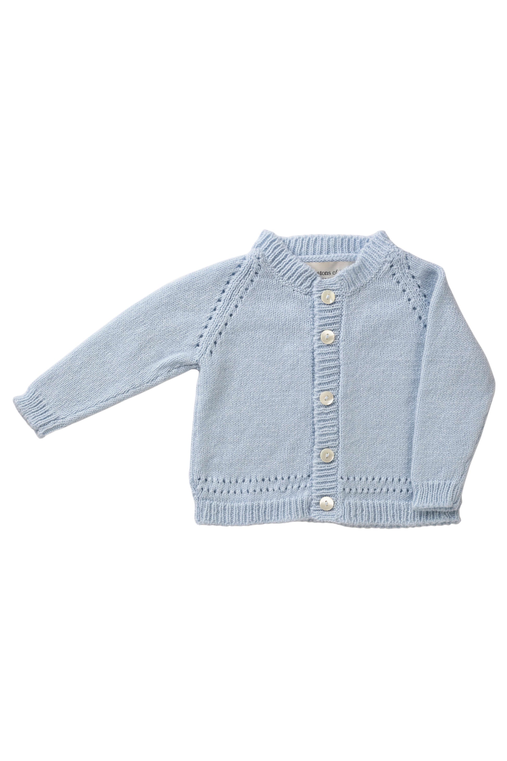 Johnstons of Elgin Baby Handknits Powder Blue Hand Knit Cashmere Baby Cardigan JA000105SD0167