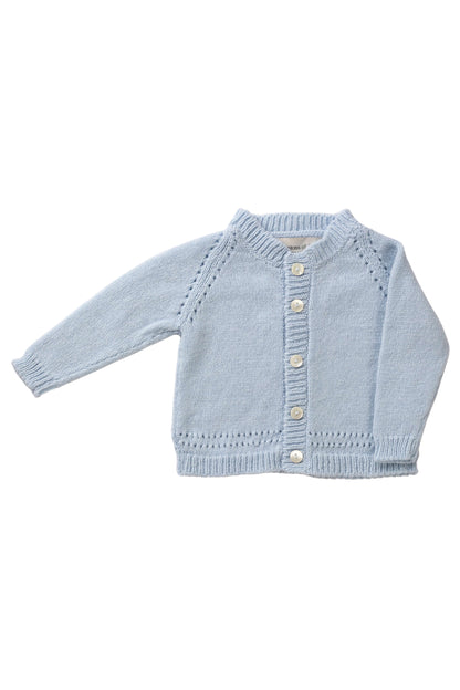 Johnstons of Elgin Baby Handknits Powder Blue Hand Knit Cashmere Baby Cardigan JA000105SD0167