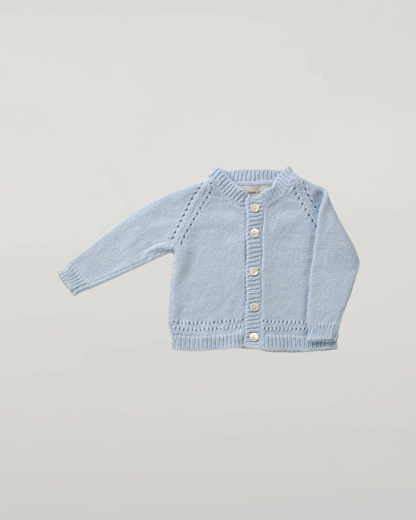 Johnstons of Elgin Baby Handknits Powder Blue Hand Knit Cashmere Baby Cardigan JA000105SD0167